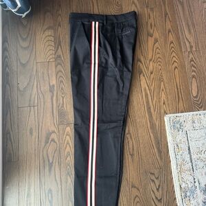 Express Columnist Ankle Black Pants with Red and White Stripe